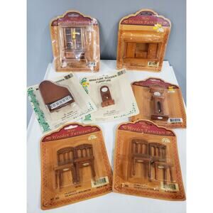 Lot 7 Vintage Midwestern Home Wood Miniature Doll House‎ Furniture Chair Hutch